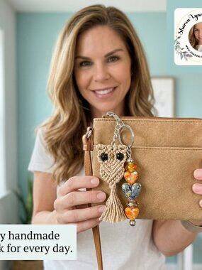 🦉 Handcrafted Owl Keychain – Macramé & Beaded Heart Accents